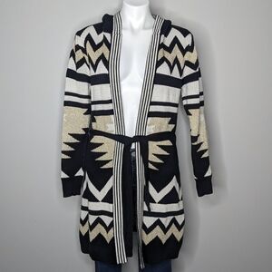 ✨3/$15 Bylyse black cream gold hooded duster cardigan S